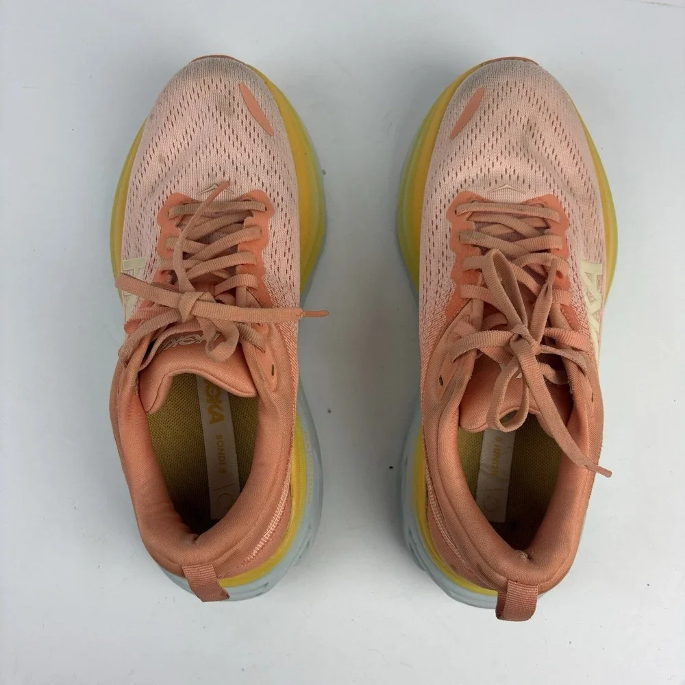 Hoka Bondi 8 Running Shoes Athletic Womens 7.5 B Coral Peach
